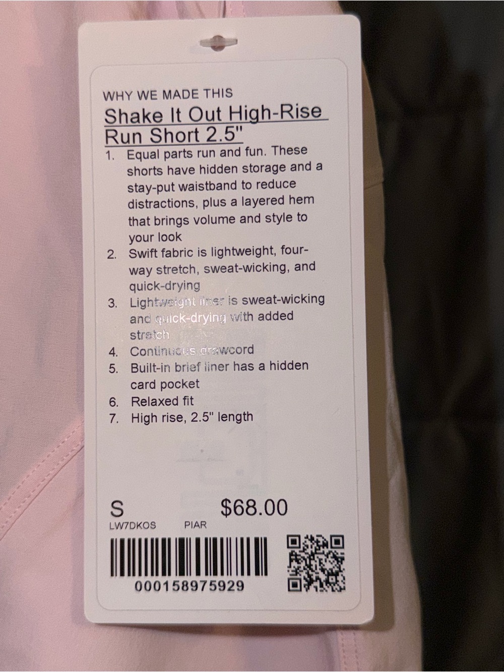 Lululemon Pink Pearl Shake It Out Shorts 2.5” - Picture 2 of 3